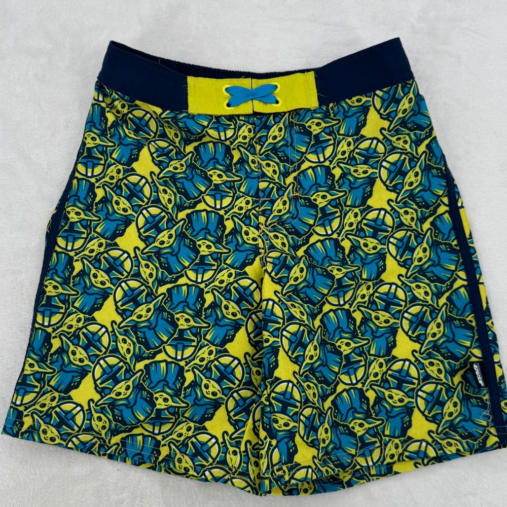 Disney Parks Star Wars Swim Trunks Boys Size 7/8 Grogu Mandalorian Board Shorts